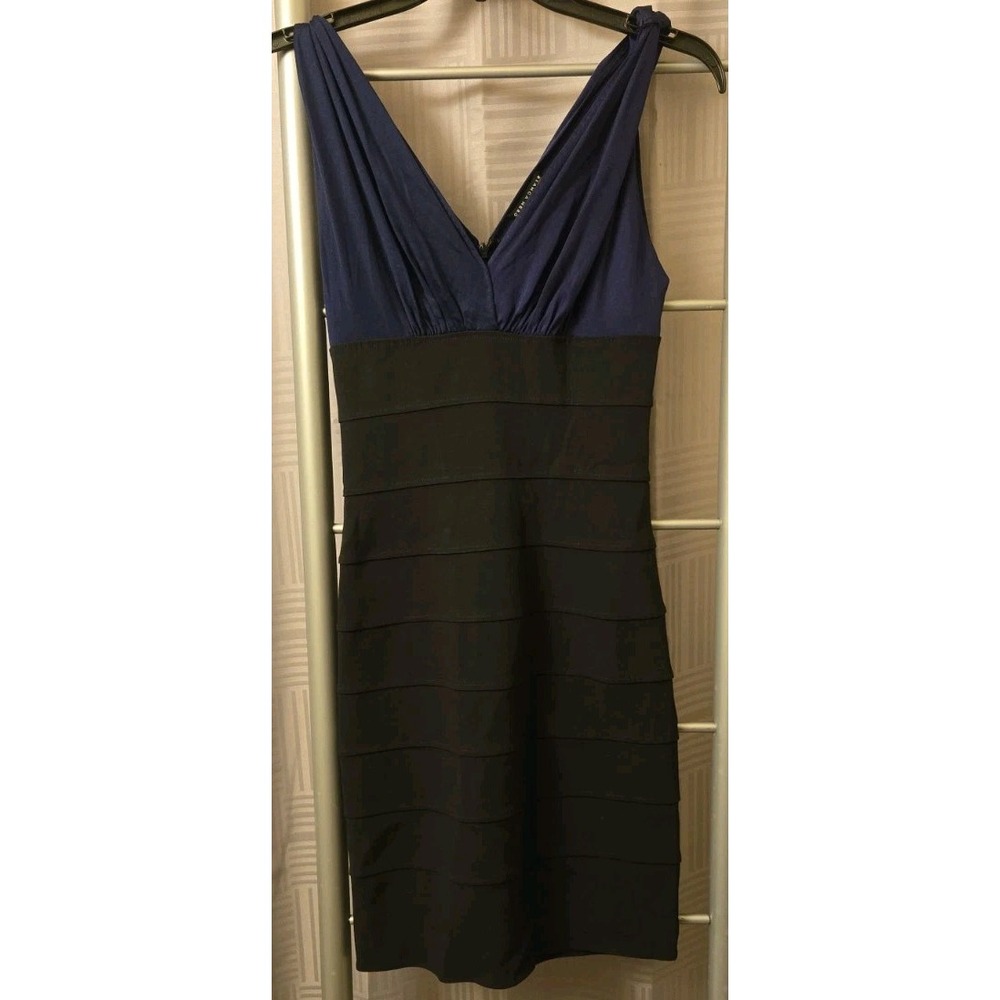 Maria Bianca Nero Womens Back Zip Sleeveless Mini Sheath Dress Black Blue Petite